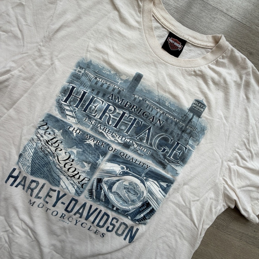 Harley-Davidson T Shirt Mens L White Sundance WY Dealer American Heritage USA